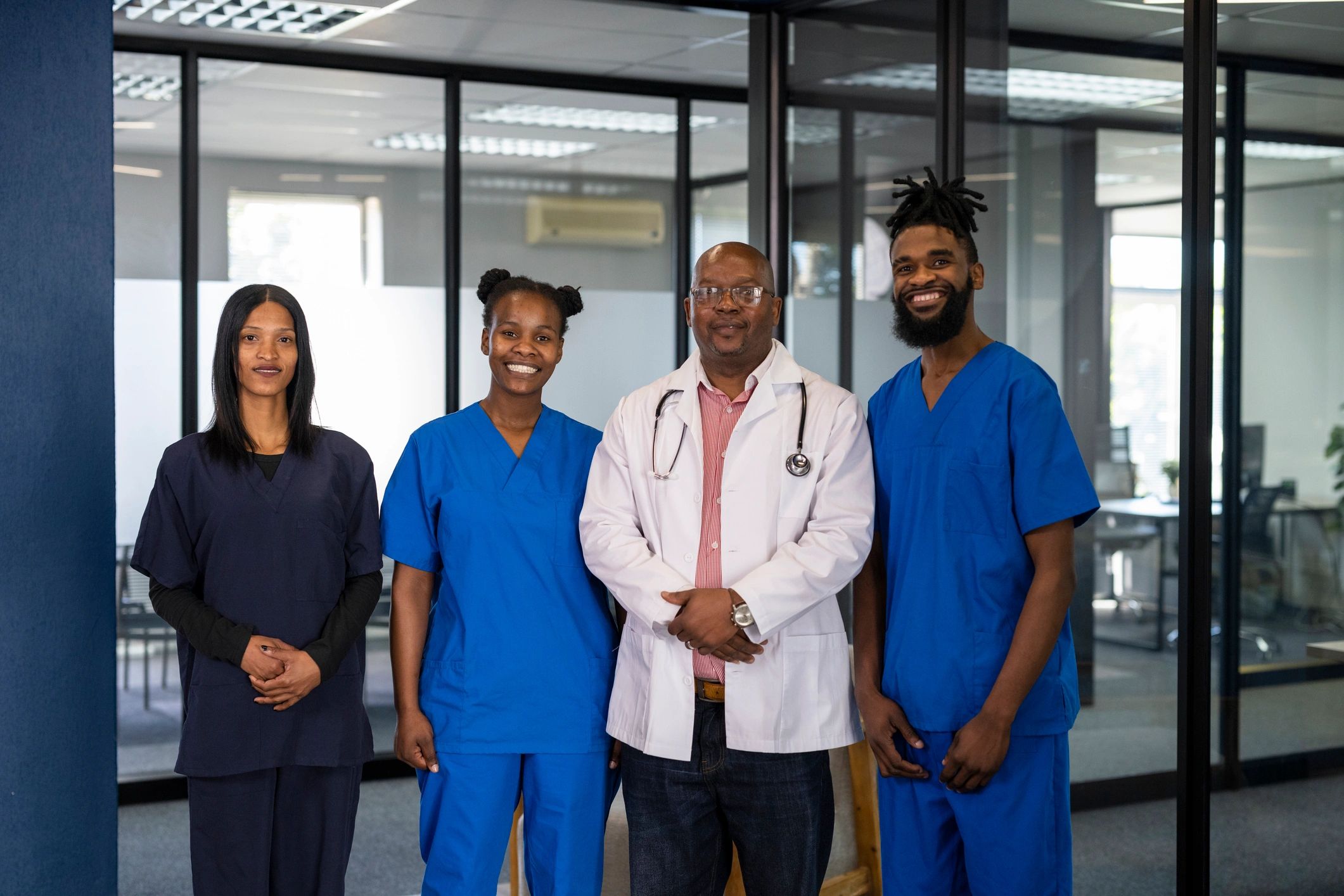 Healthcare team standing together in a clinic